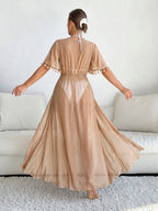 Saída De Praia Vestido Longo Transparente Com Franjas