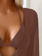 Saída De Praia Vestido Curto Transparente Manga Longa